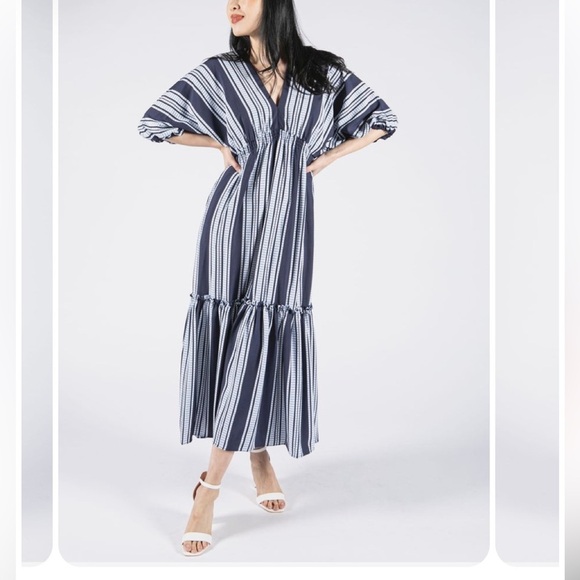 Taylor Blue and White Striped Midi Dress - Picture 1 of 4